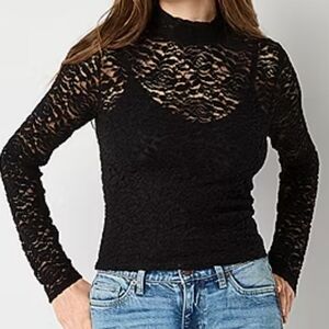 Arizona Black Lace Long Sleeve Top / Juniors Small / NWT